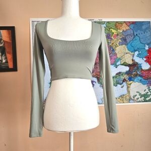 Sage Green Square Neck Crop Top